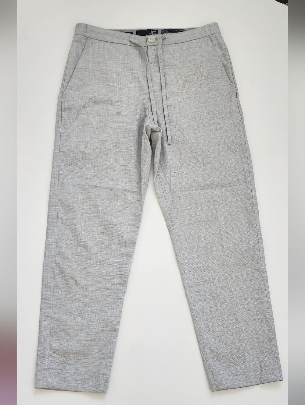 JF J. Ferrar Men Light Gray Heathered Drawstring Trousers Pants Size S (28-30)